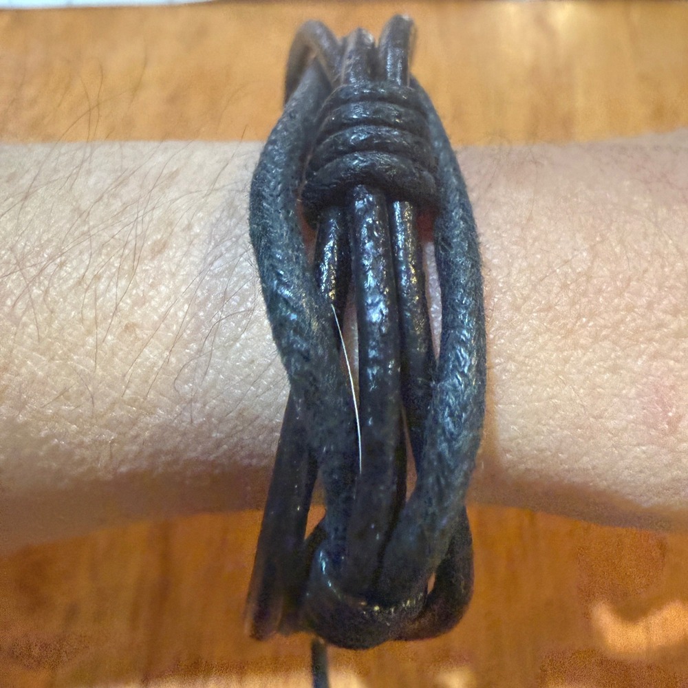 Black Multi-Strand Braided Leather Cord Adjustable Bracelet Boho Surfer Style